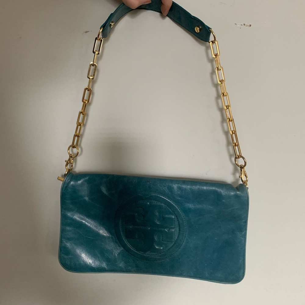 Turquoise Tory Burch envelope bag